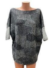 SARAH PACINI One Size 35% WOLLE Long Pullover Pulli Grau Kurzarm