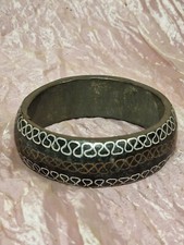 Bracciale rigido Legno metallo intarsi metallo Vintage bracelet V3 ^