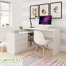 Scrivania angolare per computer da ufficio con cassettiera bianca  FALLON