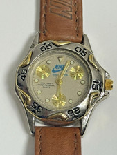 Orologio Vintage Nike Air 1238 Lunetta Tono Oro/Argento Blu Logo Nike Cinturino Pelle