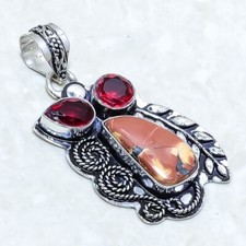 Pendente In Argento Fatto A Mano In Giada Maligano E Granato 2.0" PRJ12738