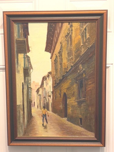 Dipinto olio scena strada - olio,