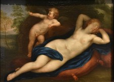 Dipinto antico Venere Cupido