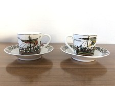 Coppia Di Tazzine Con Piattino LIMOGES Capisserie De Bayeux Porcellana Anni 70