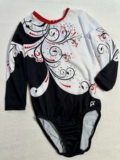 GK ELITE Ginnastica LEOTARD Rosso ARGENTO Bianco SWAROVSKI Strass Competizione CL