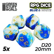 5x Dadi D20 20mm - Blu Bianco
