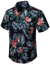 HISDERN Uomo Funky Camicie Hawaiana Manica Corta Tasca Frontale Vacanze estive