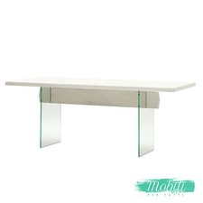 Tavolo con Piano in Rovere Bianco e Gambe in Vetro 200cm - SPEDIZIONE GRATUITA