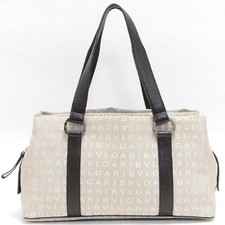 Bulgari Borsa a mano Tote Bag Beige Tela Pelle Logo Donna USATA DAL GIAPPONE