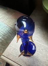 Statuina delfino blu fatta a mano soffiato vetro artistico cobalto bordo oro decorazione regalo