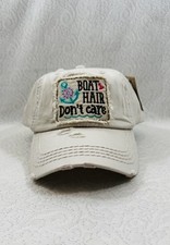 BOAT HAIR DON’T CARE Embroidery Factory Distressed Baseball Cap Cream Color