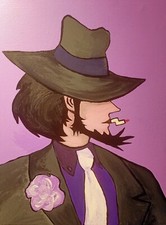 Jigen, acrilico su tela 40x50. Pop art, colorato e vivace, Lupin III.