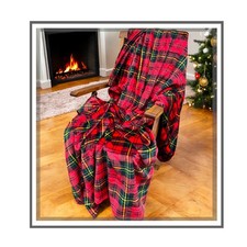 Coperta plaid in pile matrimoniale con borsetta tartan idea regalo