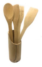  4 mestoli legno paletta cucchiaio spatola forchetta con portamestoli x cucina