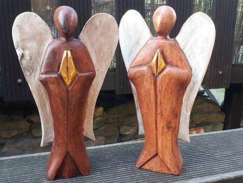 Angelo natalizio legno - 1x, in