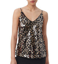 Nuova con etichette - Canotta Trina Turk 'Becca' Pailette-Paillettes Camicia, Nero/Oro - XLarge