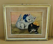 🟡QUADRO CON GATTINI EPOCA 1960 DIPINTO A MANO SU TELA CORNICE IN LEGNO-M1047-