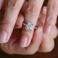 2.18 TCW Princess Cut Moissanite Halo Engagement Ring 14k White Gold Plated