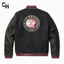 Giacca Letterman Moto Indiana Uomo - Bomber Vintage Nero Lana e Pelle
