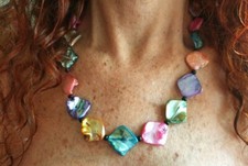 ❤️??COLLANA DONNA + ORECCHINI PIETRE DURE MADREPERLA NATURALE MULTICOLOR ❤??