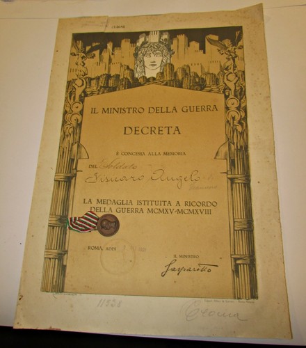 Ww1 attestato 1921 - attestato, con