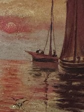 Olio Su Cartone Tramonto Mario Puccini Fine XIX Secolo inizio XX Secolo