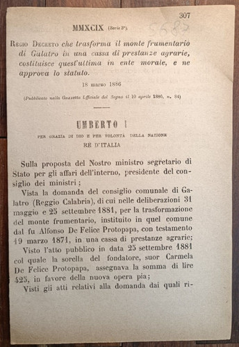 Galatro 1886 regio decreto - galatro, x