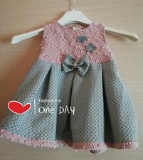 Elegante Abito Cerimonia Bambina Neonata Colori Rosa Grigio Sottogonna in Tulle