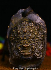 Ciondolo testa di Buddha divinità irata 2" antico bronzo tibetano buddismo mahakala