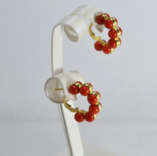 ORECCHINI  ARGENTO 925 DORATO CORALLO ROSSO  BOTTONE 6 mm MONACHINA AGHT 0966 D