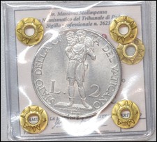 Pio XII 2 Lire 1941 Asse spostato di 10° Rara Moneta Vaticano Errore conio