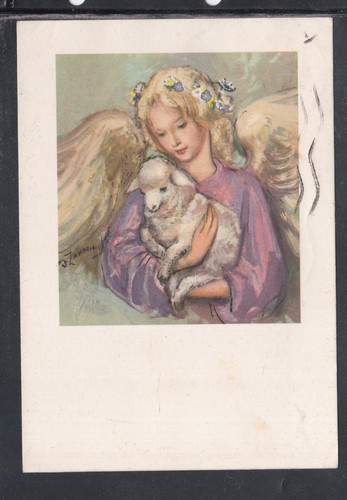 Cartolina angelo con agnello - cartolina,