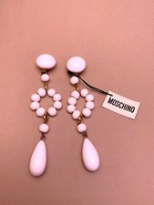 MOSCHINO ORECCHINI VINTAGE METALO COLOR ORO PIETRE BIANCHE CHIUSURA CLIP NUOVI