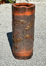 SUPPORTO CANNA OMBRELLO FIRMATO CERAMICA GIAPPONESE NUVOLA DRAGO TOKONAME SHUDEI REDWARE