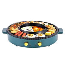 Hot Pot BBQ Hotpot Elettrico 2 in 1 Forno Senza Fumo Padella Grill Macchina 1400W