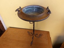 ANTICO BRACIERE IN OTTONE CON SOSTEGNO IN FERRO BATTUTO TAVOLINO LIBERTY