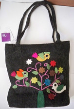 BORSA SHOPPER A SPALLA LANA COTTA UCCELLINI ETNICO NEPAL