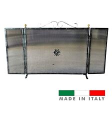 PARASCINTILLE PER CAMINO CAMINETTO 3 ANTE IN FERRO BATTUTO CON POMELLI IN OTTONE