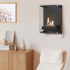 Camino a bioetanolo biocamino sospeso GLASS con vetro 500X400mm nero