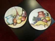 NATURA MORTA CACCIAGIONE FAGIANO VECCHIA COPPIA PIATTI GRANDI DIPINTI A MANO