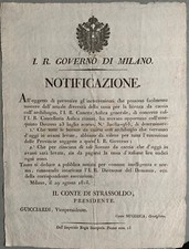 NOTIFICA PER LA LICENZA DI CACCIA CON L'ARCHIBUGIO  I. R. GOVERNO DI MILANO 1818
