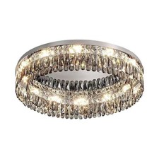 Plafoniera rotonda cristallo grigio LED sospensione lampadario soggiorno villa