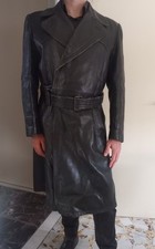 Giaccone militare biker lungo in vera pelle e cuoio foderato anni '80 vintage. 