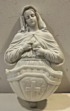 ACQUASANTIERA ANTICA - PORCELLANA BISQUIT - MADONNA, CUORE IMMACOLATO DI MARIA