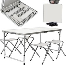 Set Tavolo da Campeggio Pieghevole con 4 Sedie – Altezza Regolabile, Richiudib