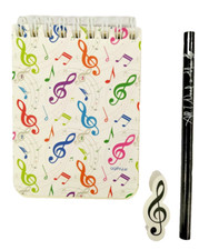 Kit Regalo Tema Musicale 1 Block Notes 1 Matita 1 Gomma Natale Blocco Note Color