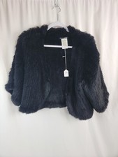 Giacca pelle pelliccia di coniglio Monteau De Lapin PENNYPULL taglia 12 nera aperta davanti RARA