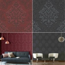 Metropolitan Storie Lizzy Londra 3D Barocco Damascato Floreale Parati - Grey Red