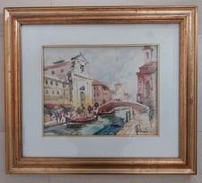 Quadro Chioggia(Venezia)Dipinto Acquerello,Antonello ZECCA,Canale Vena. Anni 70.