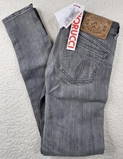 Jeans donna Fiorucci skinny fit grigio con cerniera alla caviglia taglia 27 vita